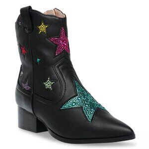 Betsey Johnson Black Ankle Boots with Colorful Star Accents